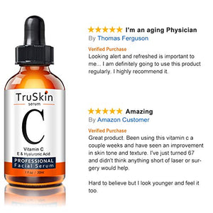 TruSkin Vitamin C Serum for Face, Topical Facial Serum with Hyaluronic Acid, Vitamin E, 1 fl oz